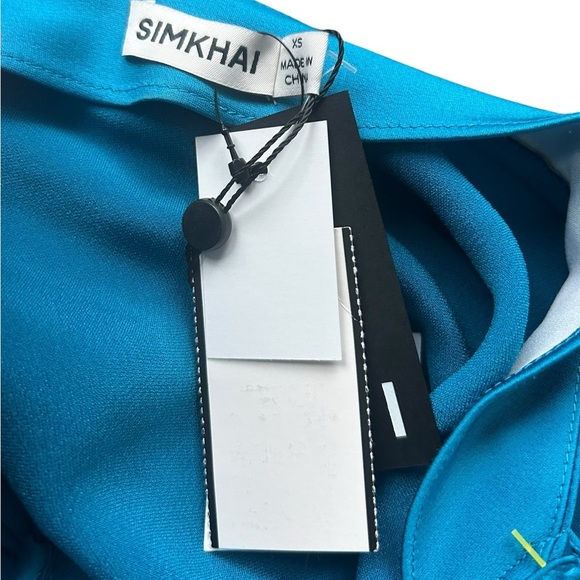 Simkhai Alice Off Shoulder Blouse Draped Satin Long Sleeve Phthalo Blue XS NWT - Picture 13 of 15